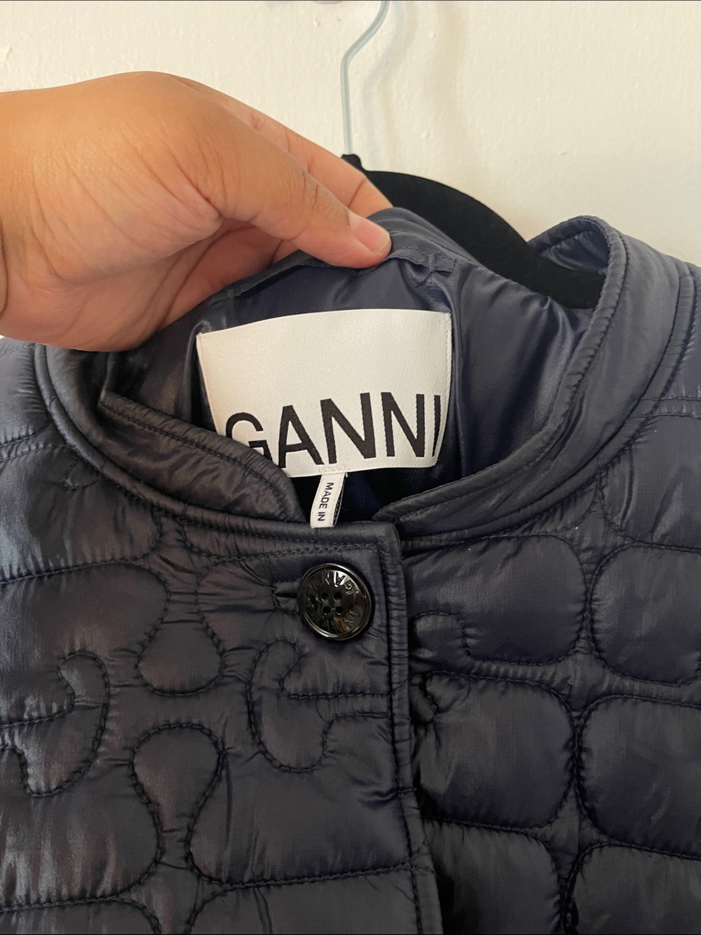Ganni Quilted Cropped Puffer Jacket - Navy - Picture 11 of 16